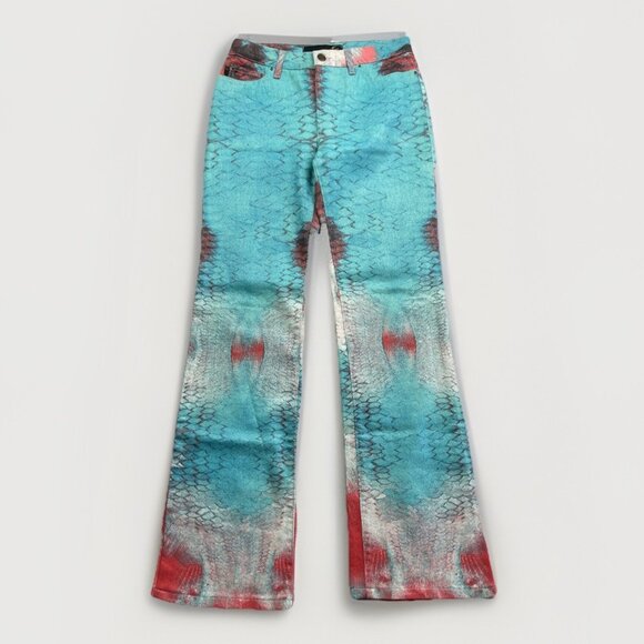 Just Cavalli Pants - Y2K Just Cavalli Boot Cut Pants Psychedelic Reptile Skin Color AOP Wom Sz 27/41